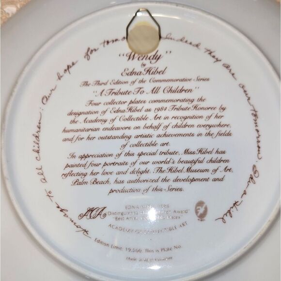 Rare Find WENDY by Edna Hibel A tribute To All Children plateJunkGypzyVintag - Picture 3 of 7